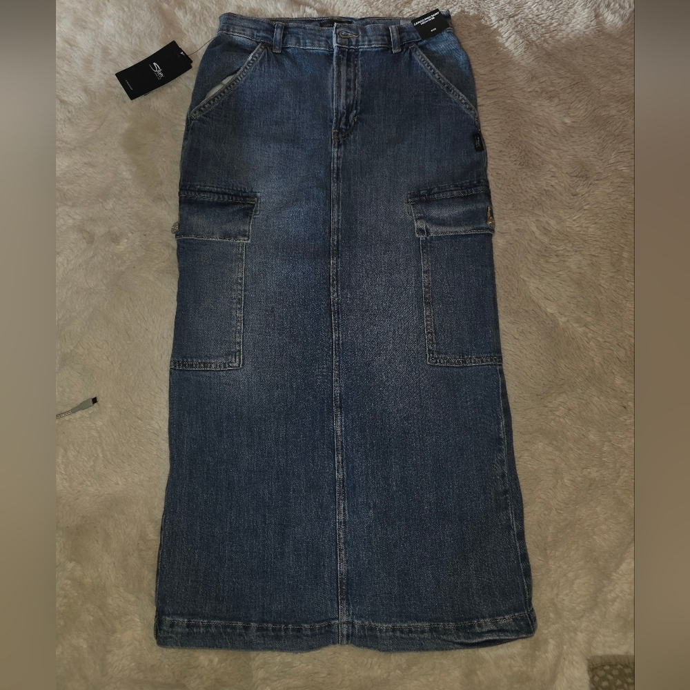 Silver Women's Denim Cargo Skirt Size 26